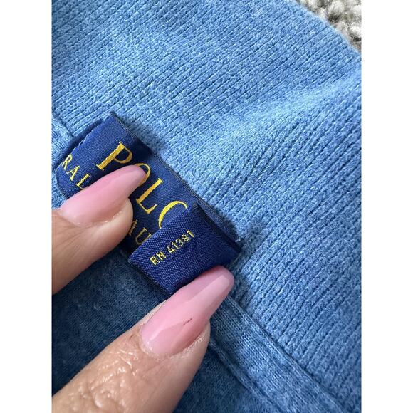 Polo Ralph Lauren Sweater Mens Medium Blue 1/4 Zip Mock Neck Knit Pullover - Picture 3 of 10